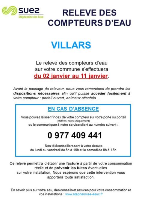 Relev Des Compteurs Deau Ville De Villars