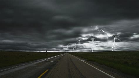 Lightning illustration, nature, landscape, road, storm HD wallpaper ...