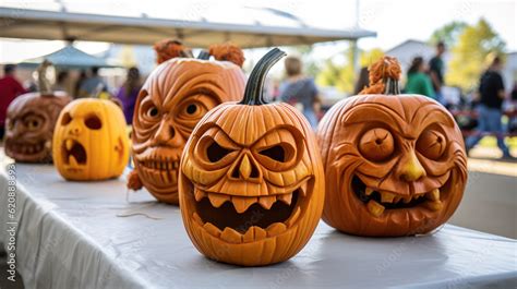 Pumpkin carving contest at a community event, showcasing creative ...