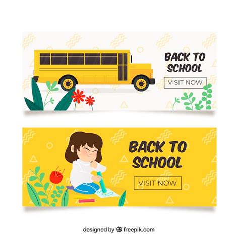 Free Vector Back To School Banners With School Bus