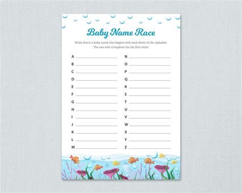 Blue Baby shower games, Baby name race, Baby name game, Baby boy shower, a-z game, Alphabet race ...