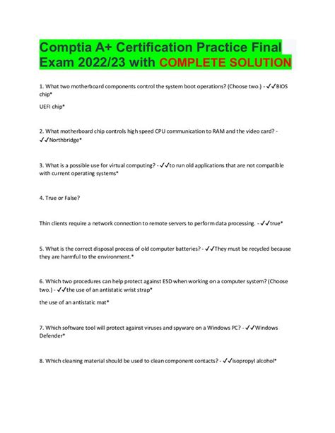 Comptia A Certification Practice Final Exam 2022 23 With COMPLETE