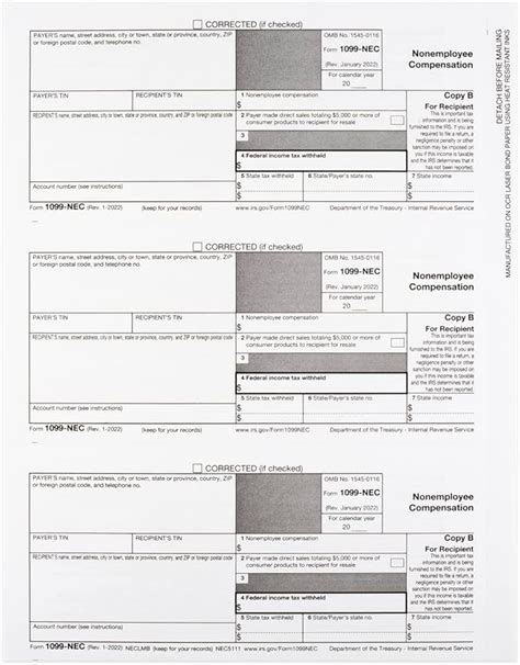 1099 Nec Copy B Income Recipient Pack For 100 Recipients 2022 Copy B Office