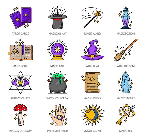 Premium Vector | Color witchcraft magic icons Esoteric astrology ...