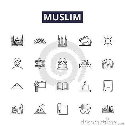 Muslim Line Vector Icons And Signs Islam Qur An Mosque Prayer