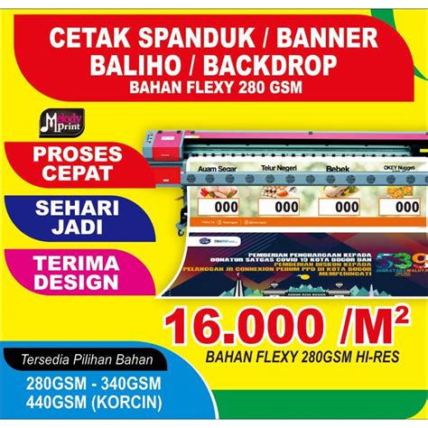 Jual Cetak Spanduk Banner Custom Bahan Flexy Gsm Proses Hanya