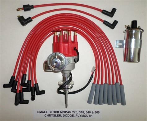 Mopar 273 318 And 340 360 Red Small Cap Hei Distributor 45k Coil Spark Plug Wires Swapmeetparts