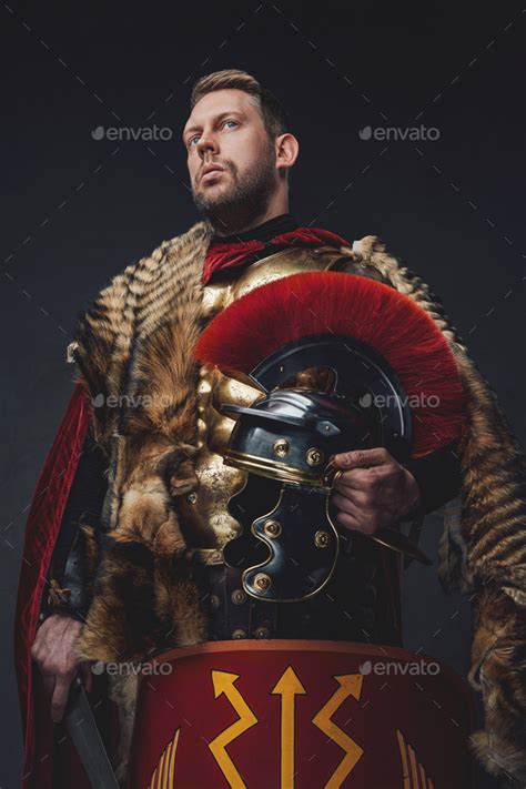 Roman Legionnaire In Bronze Armor With Gladius Stock Photo By Fxquadro