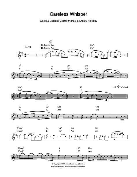 Careless Whisper By George Michael Alto Sax Solo Digital Sheet Music In