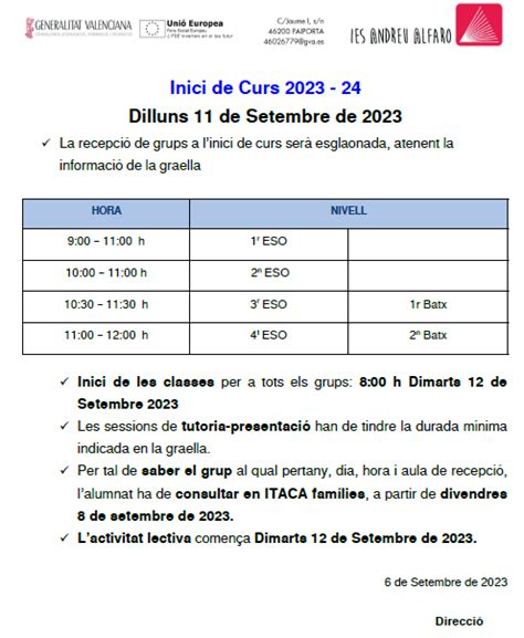 NOU Horari Inici Curs 23 24 IES ANDREU ALFARO