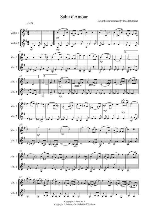 Salut D Amour For Violin Duet Arr David Burndrett Sheet Music