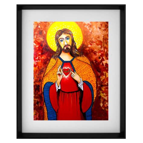 Quadro Gravura Moldura Jesus Cristo Sagrado Cora O