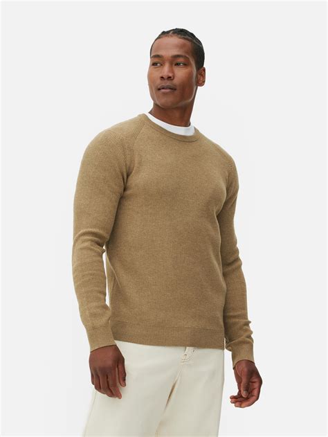 Mens Taupe Ribbed Crew Neck Jumper Penneys