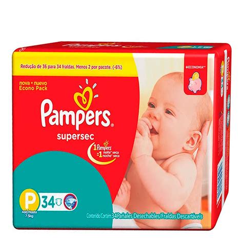 Fralda Descartável Pampers Supersec Pacotão P 34 Unidades Drogaria