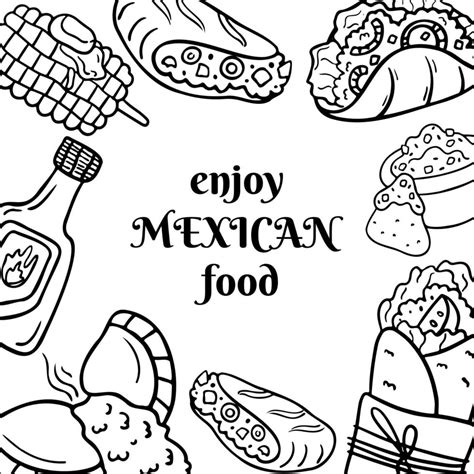 Hand Drawn Mexican Cuisine Dishes Food Coloring Book 15565051 Vector