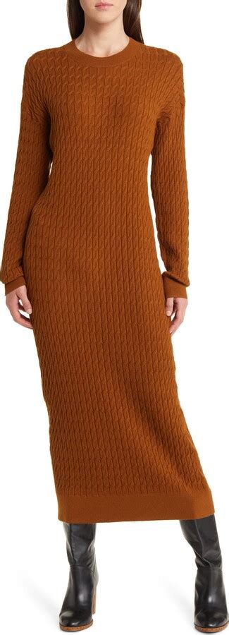 Treasure And Bond Cable Stitch Long Sleeve Midi Sweater Dress Shopstyle