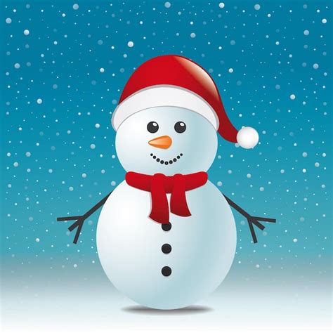 Premium Vector Snowman Scarf Hat Red Snow Background