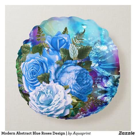 Modern Abstract Blue Roses Design | Round Pillow #zazzlemade #zazzle # ...