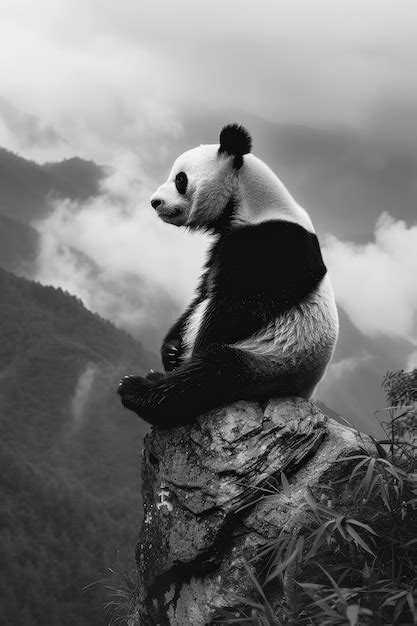 Retrato De Urso Panda Em Preto E Branco Imagem Gerada Ia