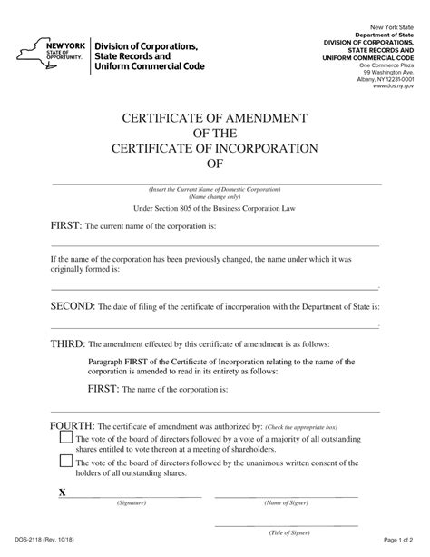 Articles Of Incorporation Amendment Template