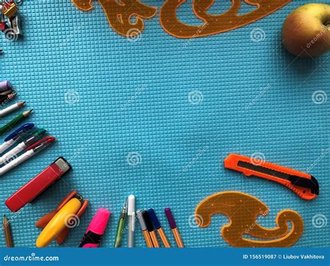 School Supplies On Blue Background Stock Image Image Of Learning