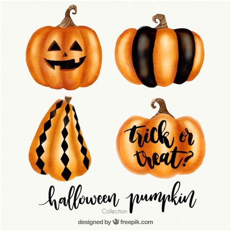 Pack De Calabazas Decorativas De Halloween De Acuarela Vector Gratis