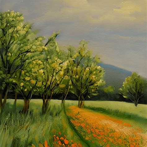 Wildflower Field Landscape Oil Painting · Creative Fabrica