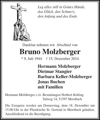 Traueranzeigen Von Bruno Molzberger WirTrauern