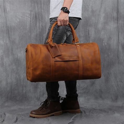 Large Leather Duffle Bag With Trolley Sleeve Leather Duffle Bag