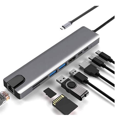 Адаптер за хъб Multiport 8 в 1 USB-C 3.1, HDMI 4K / LAN RJ45 Интернет ...
