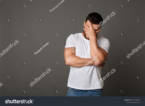 Young Man Facepalm Gesture Disappointed Stressed Stock Photo 1225536841