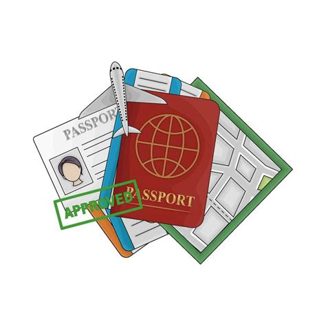 Passport Book Aproved Passport Card Ticket With Maps Illustration