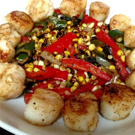 Seared Scallops With Roast Corn Peppers And Onions Stuffed Peppers