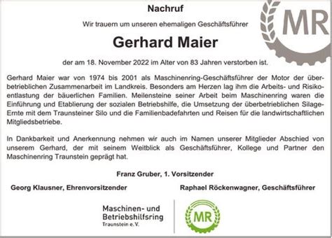 Trauer Maier Gerhard Ta Anzeigen Traunsteiner Tagblatt