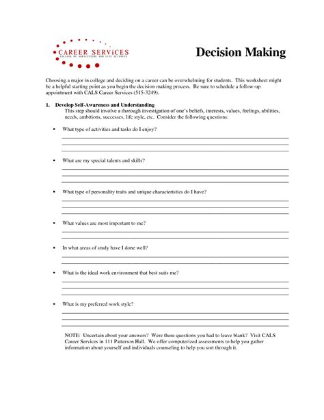 Free Printable Decision Making Worksheet