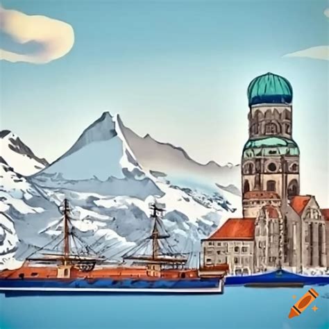 Hanseatic Ship Frauenkirche Of Munich And Snowy Mountain Peeks