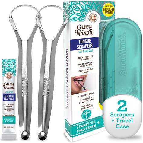 Gurunandas Stainless Steel Spoon Shaped Tongue Scraper 2 Ct