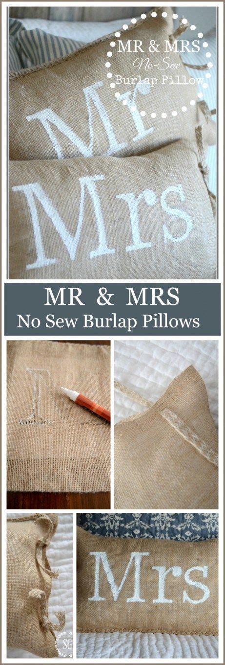 No Sew Mr And Mrs Burlap Pillows Stonegable Burlap Pillows Diy