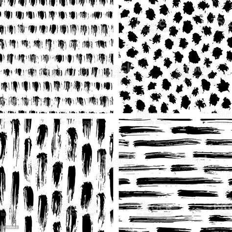 Set Of Black And White Abstract Hand Drawn Seamless Patterns Stock