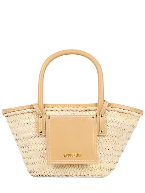 Jacquemus Le Petit Panier Soli Straw Leather Bag In Light Brown