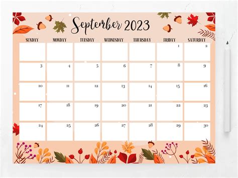 Editable September 2023 Calendar Printable Calendar Etsy Canada