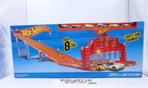 Super Lane Raceway W Six Cars Hot Wheels Mattel Ft Race Track