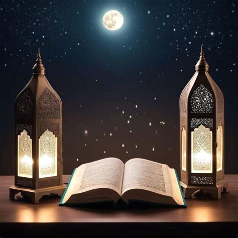 Premium Photo | Islamic Lamps With Quran On Table AI GENERATED