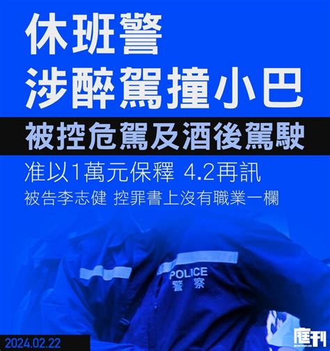 休班警涉醉駕撞小巴 被控危駕及酒後駕駛 准保釋至42再訊 庭刊