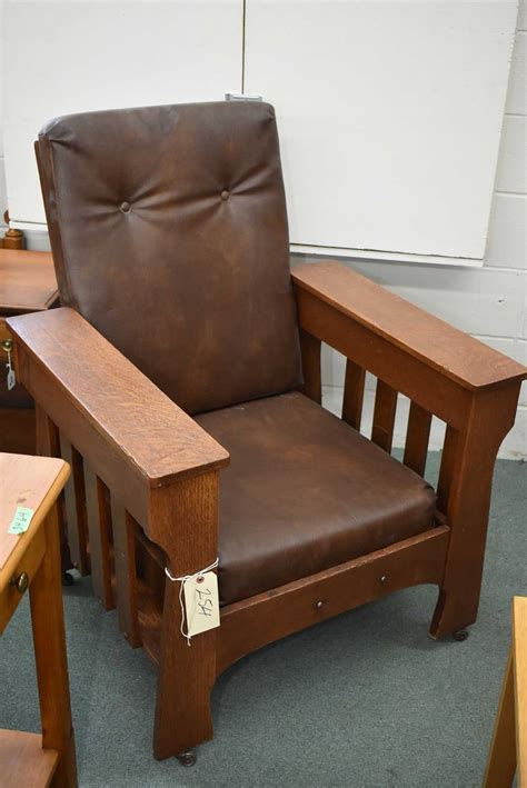 Antique Quarter Cut Oak Mission Style Reclining Morris Chair With Book