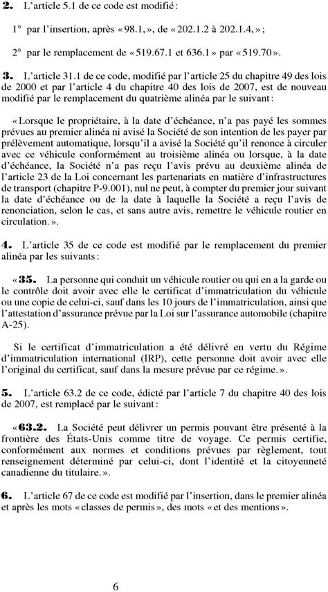 Loi Modifiant Le Code De La Sécurité Routière Et D Autres Dispositions