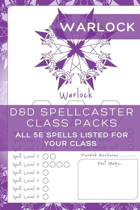 Dnd Warlock Spellcaster Pack All D D Warlock Spell Lists And Printable