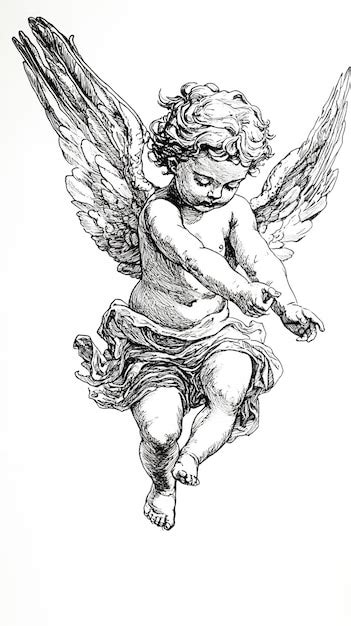 Drawing Of A Cupid Angel With Wings And A Halo Premium Ai Generated Image