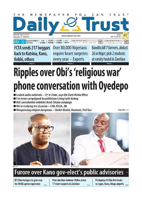 Nigerian Newspapers Daily Front Pages Review Monday 3rd April 2023