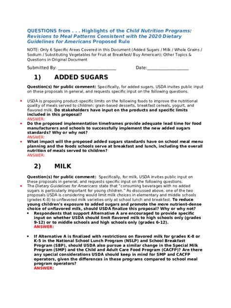 Proposed Rule Revisions To Meal Patterns To Be Doc Template